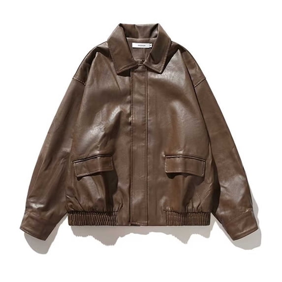 Uaswgudfs Women's Structured Collar Winter Bomber Jacket - Synthetic Faux Leather Ribbed Cuffs Full Zip Cold