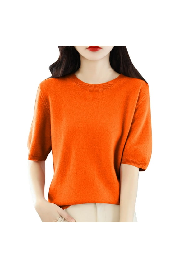 Women's Stylish & Comfortable Wool Sweater - Spring Fall Winter First-Line Ready to Wear Seamless Knit Crewneck Half Sleeve Top 2025