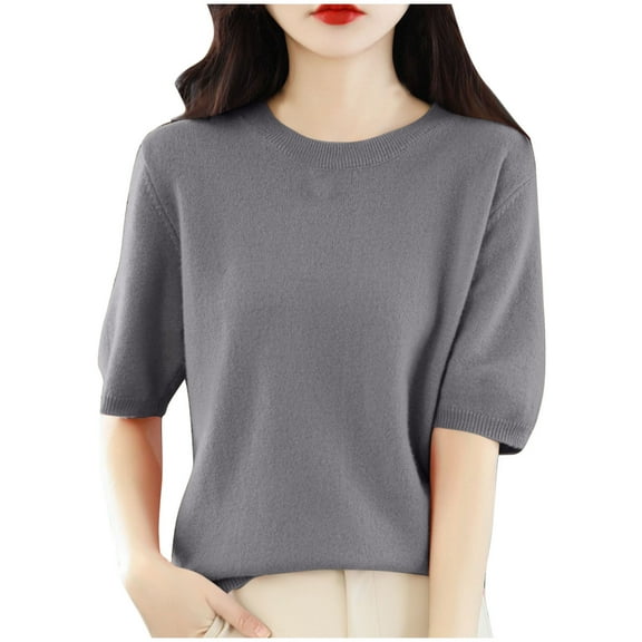 Uaswgudfs Women's Stylish & Comfortable Wool Sweater - Spring Fall Winter First-Line Ready to Wear Seamless Knit Crewneck Half Sleeve Top