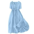 thumbnail image 1 of Uaswgudfs Women's Summer Casual Dress:Collar Short Sleeve Midi with Belted Waist & Flowy Skirt - Everyday Lightweight Comfort & Elegant Style Blue L, 1 of 4