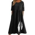 thumbnail image 1 of Uaswgudfs Women's Summer Casual Short Sleeve Midi Dress - Fitted Waist & Feather Trim Flared Skirt for Movement Black S, 1 of 5