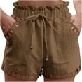thumbnail image 1 of Uaswgudfs Women's Summer Paperbag Shorts - High Waist Drawstring & Side Pockets 3-4" Inseam Breathable Casual​ Khaki M, 1 of 4