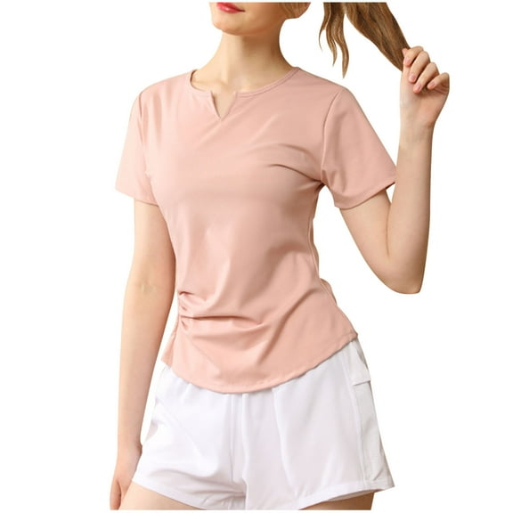 Uaswgudfs Women's T Shirts Loose Fit V-Neck Short Sleeve Tops Summer Casual Blouse Flowy 2025 Basic Tee
