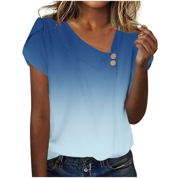 Uaswgudfs Women's Tailored V-Neck Short Sleeve Blouse - Trendy Button Detailing & Breathable Summer Casual Top