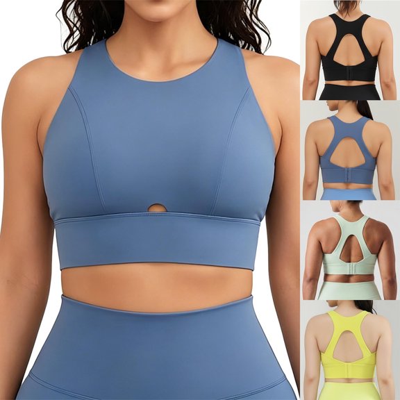 Uaswgudfs Women's Tank Tops High Support Sports Bra Racerback Front Cutout High Neck Wireless Workout Bras