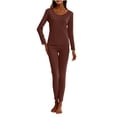 thumbnail image 1 of Uaswgudfs Women's Thermal Underwear Set Slim Fit Built Pads Sleepwear Set Soft Stretchy Warmth Retention Layer Brown M, 1 of 9