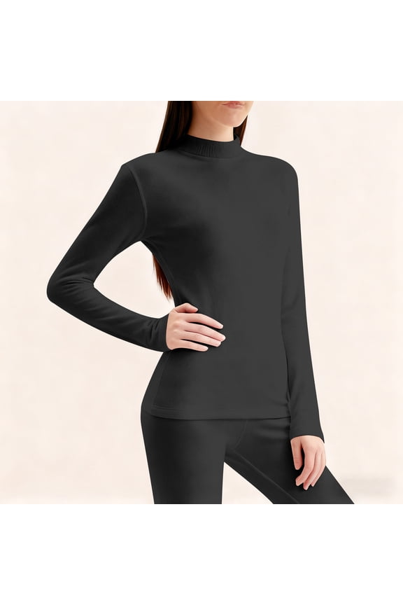 Women's Thermal Underwear Set, Soft Base Layer, Breathable Skin Friendly Slim Fit Black Thermal Top