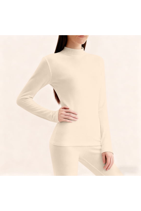 Women's Thermal Underwear Set, Soft Base Layer, Breathable Skin Friendly Slim Fit Black Thermal Top