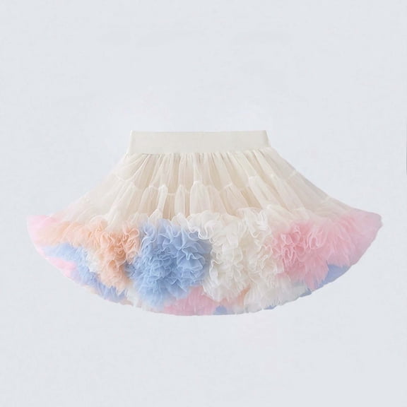 Uaswgudfs Women's Tie Dye Tiered Ruffle Tutu Skirt High Waisted Baby Blue White Tulle Party Dress Casual