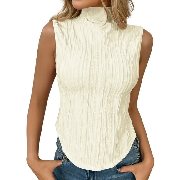 Uaswgudfs Women's Trendy Casual Textured Mock Neck Tank Top | Sleeveless Versatile Basic for Daily Wear 2025