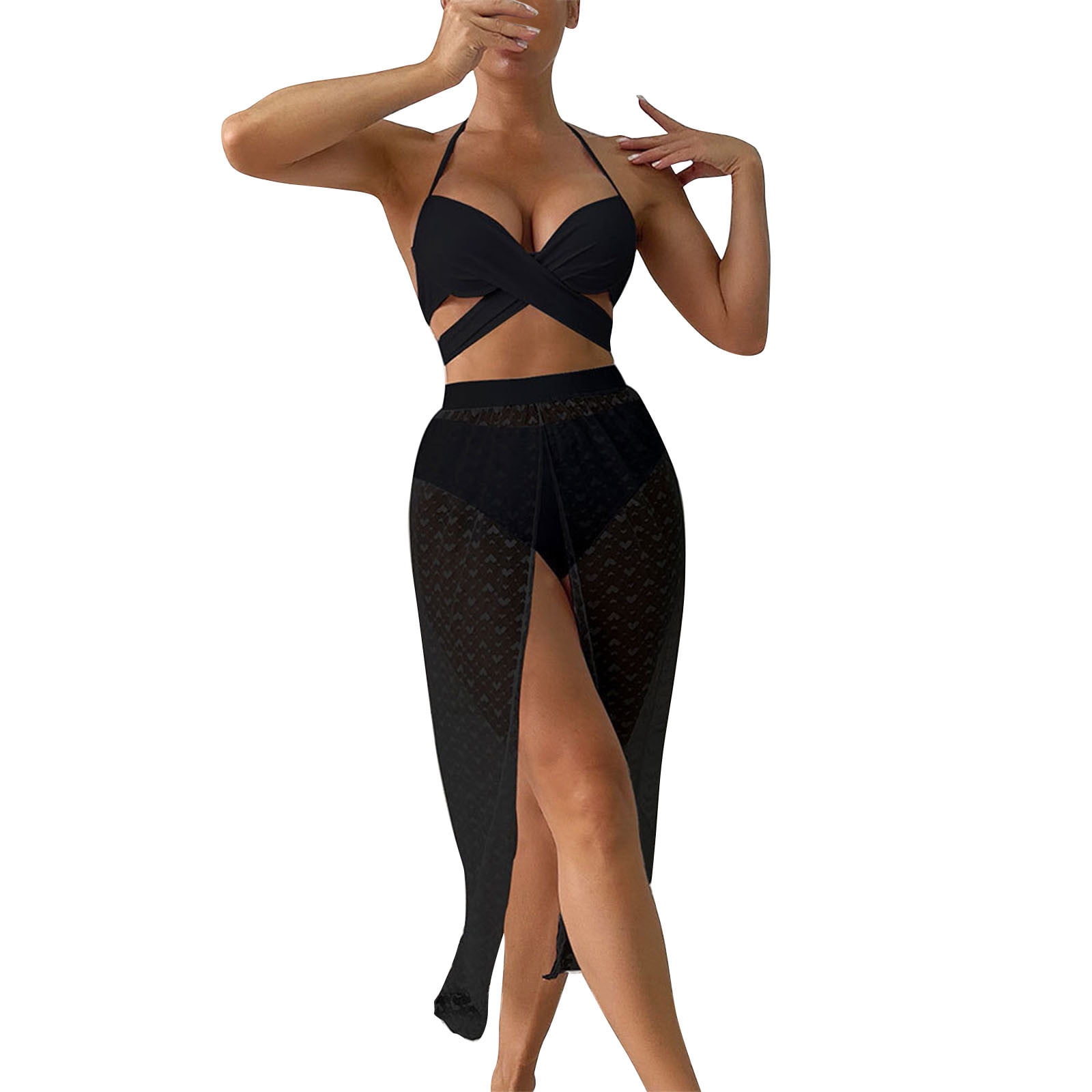 Uaswgudfs Women's Trendy Cutout Cross-Front Top and High-Slit Maxi