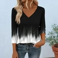 thumbnail image 1 of Uaswgudfs Women's V-Neck 3/4 Sleeve Top - Trendy Printed Casual Loose Fit T-Shirt, Women's V-Neck Tops Black 2XL, 1 of 6