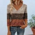 thumbnail image 1 of Uaswgudfs Women's V-Neck 3/4 Sleeve Top - Trendy Printed Casual Loose Fit T-Shirt, Women's V-Neck Tops Brown L, 1 of 6