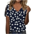thumbnail image 1 of Uaswgudfs Women's V-Neck Floral Short Sleeve Blouse: Button Accents & Side Slit Detail for Oriental-Inspired Summer Casual TopsDark Blue-B2XL, 1 of 5
