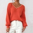 thumbnail image 1 of Uaswgudfs ​Women's V-Neck Ribbed Sweater: Pearl Embellishment, Long Sleeve Warmth for Fall/Winter Semi-Formal Wear, 1 of 8