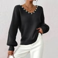 thumbnail image 1 of Uaswgudfs ​Women's V-Neck Ribbed Sweater: Pearl Embellishment, Long Sleeve Warmth for Fall/Winter Semi-Formal Wear, 1 of 7