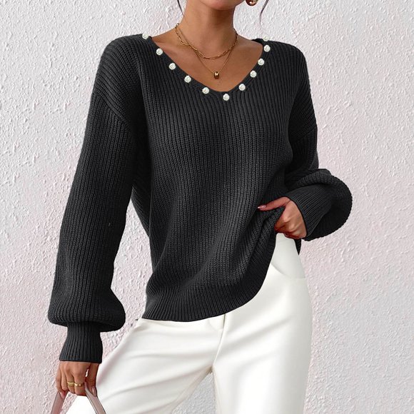 Nautica Women's Long Sleeve Striped V-Neck Sweater - Ribbed Knit For Fall & Winter