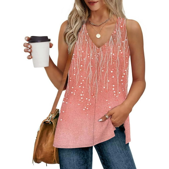 Uaswgudfs Women's V-Neck Sleeveless Tank Top with Spaghetti Straps, Decorative Accents, and Lightweight Soft Fabric