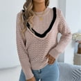 thumbnail image 1 of Uaswgudfs Women's V-Neck Sweater: Contrast Trim & Textured Open-Knit with Delicate Patterns for Smart-Casual, 1 of 8