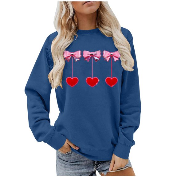 Uaswgudfs Women's Valentine's Day Crewneck Sweatshirt - Casual Long Sleeve Pullover with Grid Heart Print, Valentine Graphic Active Top for Women