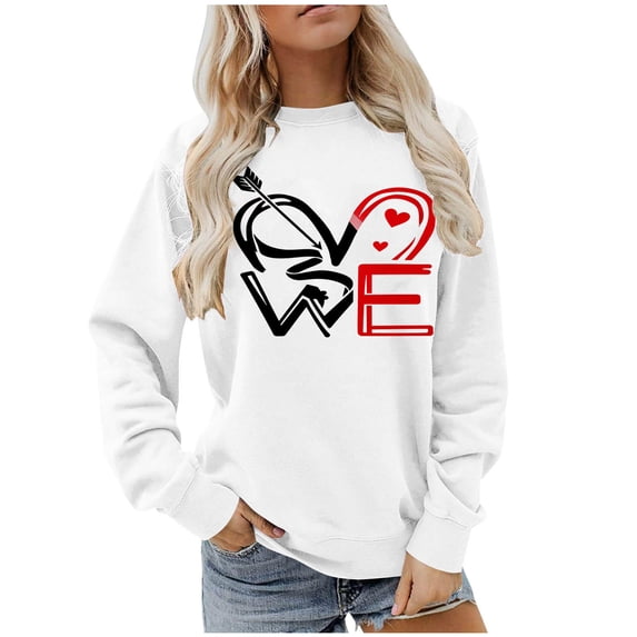 Uaswgudfs Women's Valentine's Day Crewneck Sweatshirt - Casual Long Sleeve Pullover with Red Heart Print, Valentine Graphic Active Top for Women