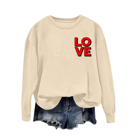 Uaswgudfs Women's Valentine's Day Crewneck Sweatshirt - Loose Fit Long Sleeve Casual Pullover, Valentine Love Letter Top for Women