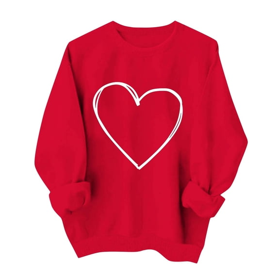 Uaswgudfs Women's Valentine's Day Crewneck Sweatshirt - Loose Fit Long Sleeve Casual Pullover with Heart, Valentine Graphic Top for Women