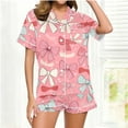thumbnail image 1 of Uaswgudfs Women's Valentine's Day Pajama Set - Short Sleeve & Shorts Loungewear with Bow Print, Collar & Pocket, Cute Printed Sleepwear Outfit for Women, 1 of 5