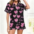 thumbnail image 1 of Uaswgudfs Women's Valentine's Day Pajama Set - Short Sleeve & Shorts Loungewear with Heart Print, Collar & Pocket, Cute Short Sleeve Sleepwear Outfit for Women, 1 of 5