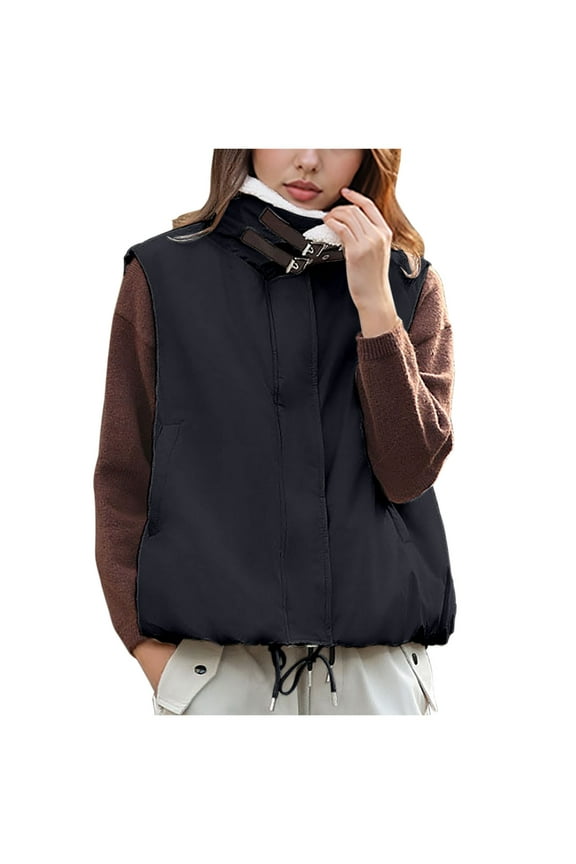 Women's Waist-Length Smooth Down Winter Jacket - Insulated Zipper Buckle Straps Closure Cold Weather