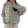 thumbnail image 1 of Uaswgudfs Women's Warm Cropped Puffer Jacket, Long Sleeve Hooded Casual Coat, Solid Color Winter Outerwear with Nylon & Spandex for Layering Gray 2XL, 1 of 7