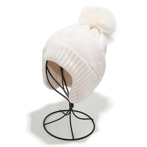 Uaswgudfs Women's Winter Beanie Hat with Earflaps Knitted Warm Headwear for Cold Weather Fashion - Pink White