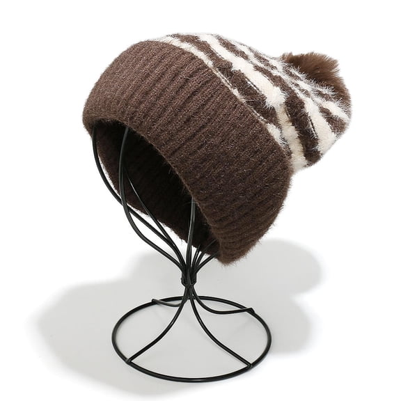 Uaswgudfs Women's Winter Beanie Hat with Earflaps Knitted Warm Headwear for Cold Weather Fashion - Pink White