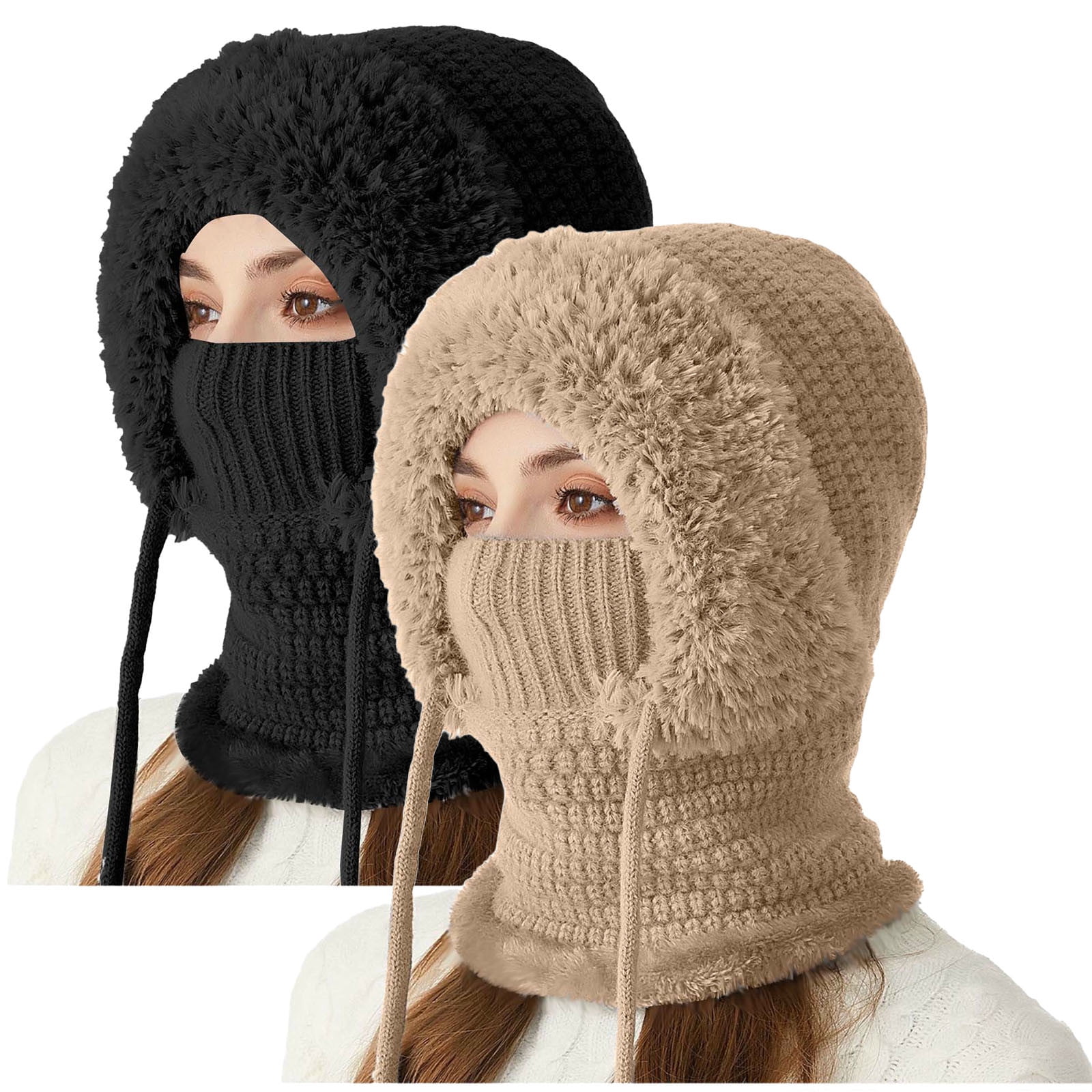Uaswgudfs Women's Winter Beanie with Face Mask, Windproof Thermal Knit Balaclava Hat, Fleece Lined Thickened Warm, Ski Cap for Outdoor Cold Weather