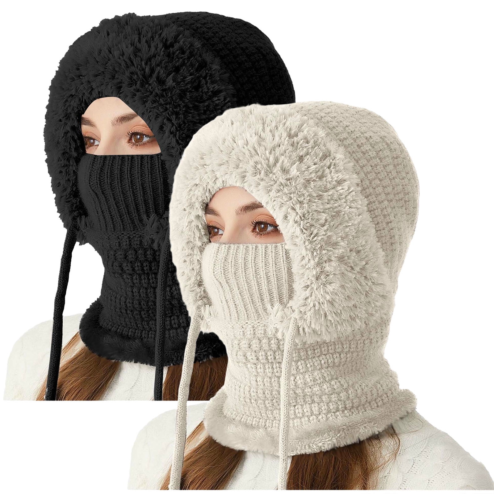 Uaswgudfs Women's Winter Beanie with Face Mask, Windproof Thermal Knit Balaclava Hat, Fleece Lined Thickened Warm, Ski Cap for Outdoor Cold Weather