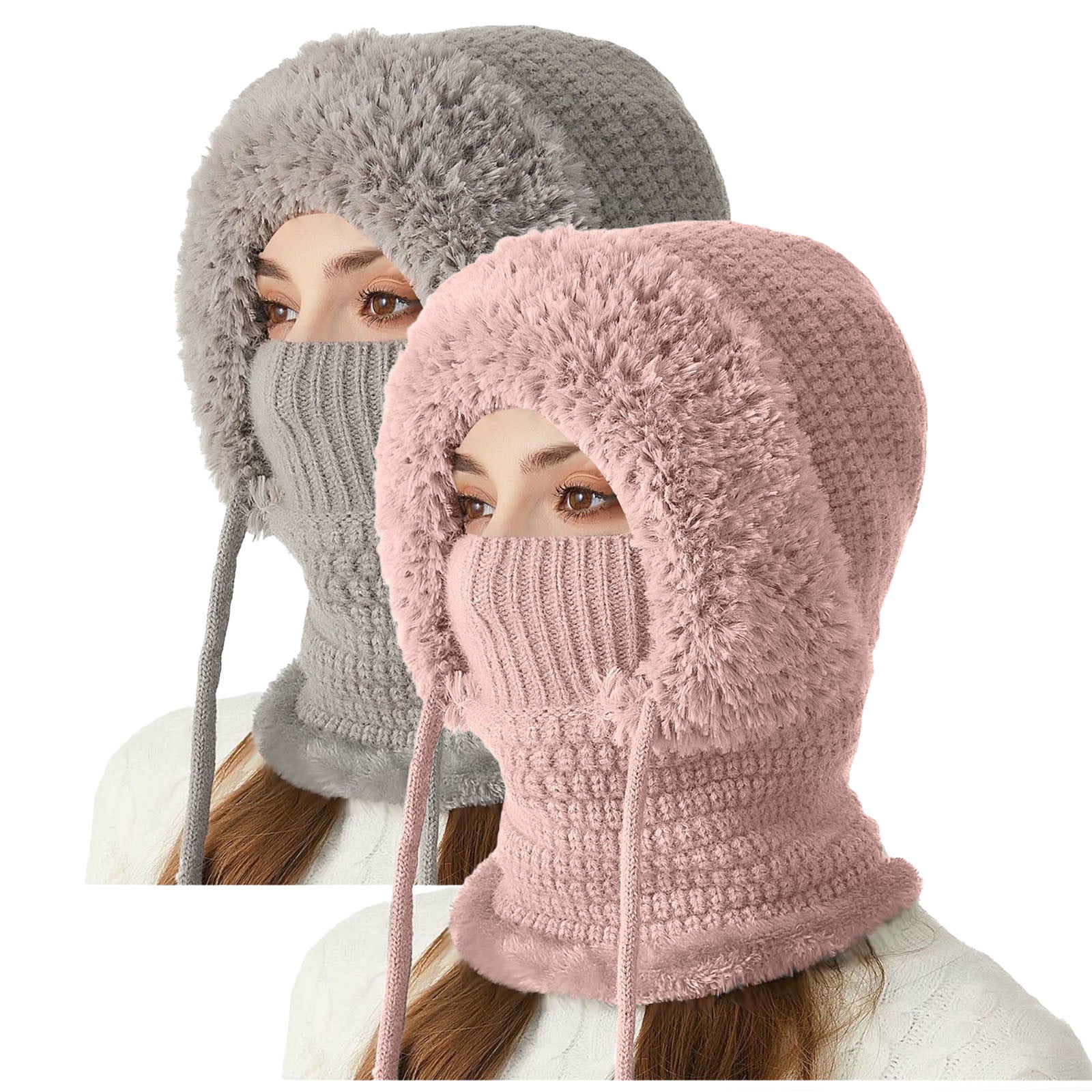 Uaswgudfs Women's Winter Beanie with Face Mask, Windproof Thermal Knit Balaclava Hat, Fleece Lined Thickened Warm, Ski Cap for Outdoor Cold Weather