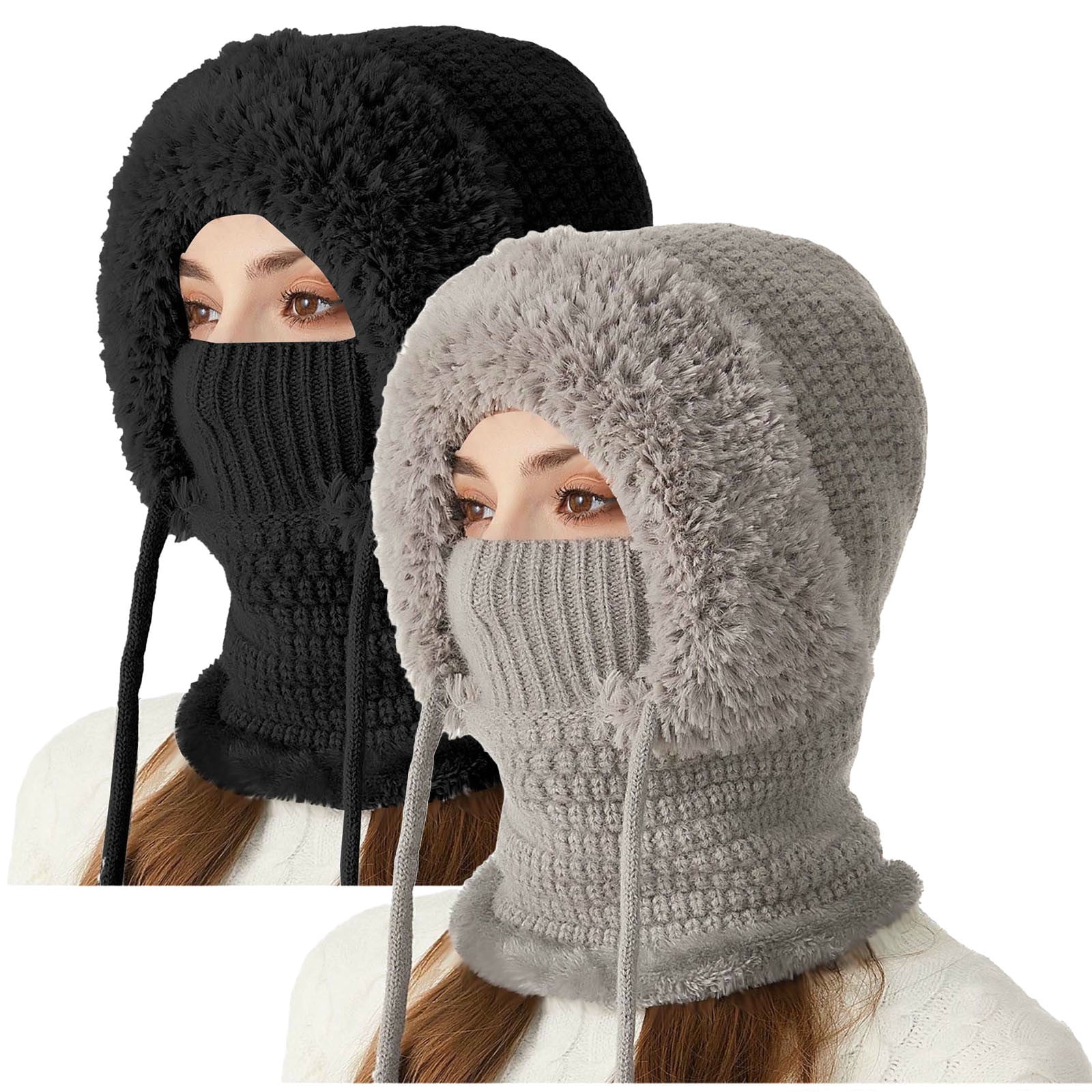 Uaswgudfs Women's Winter Beanie with Face Mask, Windproof Thermal Knit Balaclava Hat, Fleece Lined Thickened Warm, Ski Cap for Outdoor Cold Weather