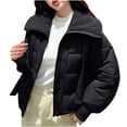 thumbnail image 1 of Uaswgudfs Women's Winter Casual Solid Color Long Sleeve Puffer Jacket, Sherpa Collar Polyester Warm Cotton Coat for Cold-Weather Daily Wear Black L, 1 of 6