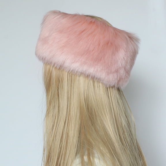 Uaswgudfs Women's Winter Faux Fur Headband Cozy Beanie Head Wrap, Warm Fashion Headwear Accessory for Outdoor Cold Weather