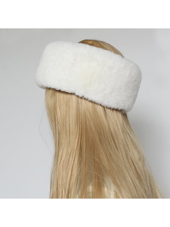 Women's Winter Faux Fur Headband Cozy Beanie Head Wrap, Warm Fashion Headwear Accessory for Outdoor Cold Weather