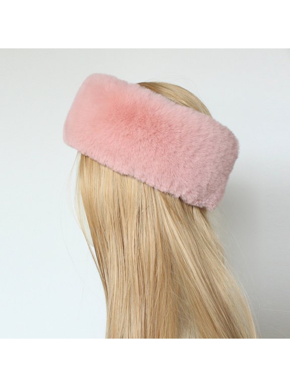 Women's Winter Faux Fur Headband Cozy Beanie Head Wrap, Warm Fashion Headwear Accessory for Outdoor Cold Weather