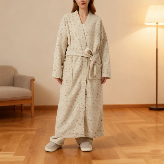 Uaswgudfs Women's Winter Flannel Pajama Set - Long Sleeve Bathrobe with Pockets, Soft Warm Loungewear Homewear