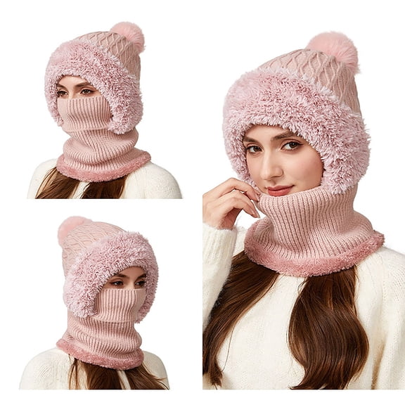 Uaswgudfs Women's Winter Knit Beanie with Scarf Fleece Lined Warm Outdoor Cold Weather Hat for Snowfall, Windproof Snowflake Proof Ski Cap