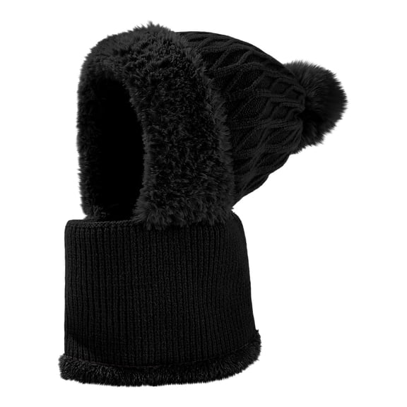 Uaswgudfs Women's Winter Knit Beanie with Scarf Fleece Lined Warm Outdoor Cold Weather Hat for Snowfall, Windproof Snowflake Proof Ski Cap