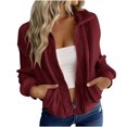 thumbnail image 1 of Uaswgudfs Women's Winter Sherpa Jacket, Zip-Up Lapel Fleece Outerwear, Casual Solid Long Sleeve Plush Coat for Daily, Cold Weather & Layering Wear Wine XL, 1 of 6