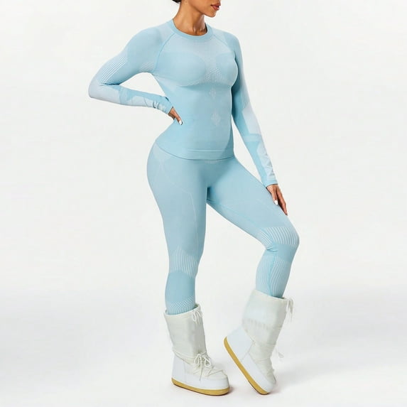 Uaswgudfs Women's Winter Ski Thermal Underwear Set, Slim Fit Moisture Wicking Base Layer Long Sleeve Bodysuit