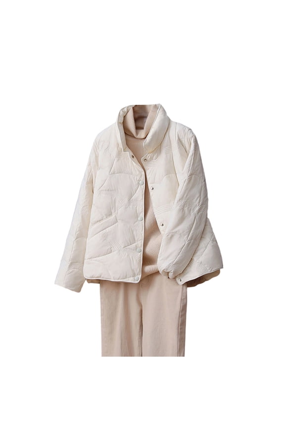 Women's Winter Stand Collar Down Jacket, Lightweight Quilted Puffer Coat with Pockets, Casual Alternative Outerwear for Women – Hot Trendy Warm Winter Must-Have White S