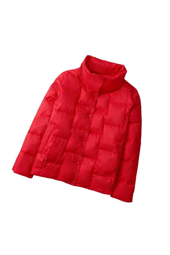 Women's Winter Stand Collar Down Jacket, Lightweight Quilted Puffer Coat with Pockets, Casual Alternative Outerwear for Women – Trendy Warm Winter Essential Red S