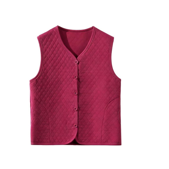 Uaswgudfs Women's Winter V - Neck Quilted Vest Button Front Thermal Fleece Lined Innerwear Top Warm Slim Plus