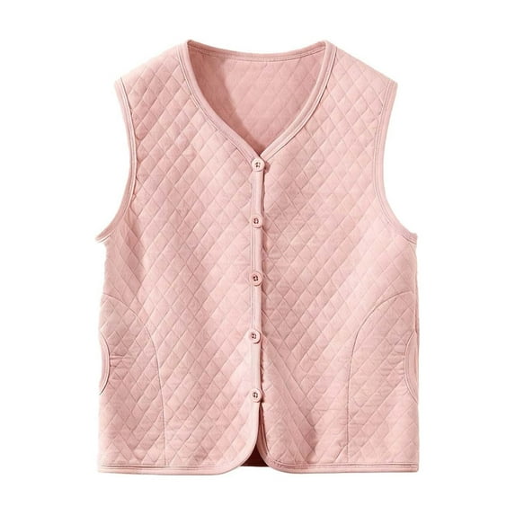 Uaswgudfs Women's Winter V - Neck Quilted Vest Button Front Thermal Fleece Lined Innerwear Top Warm Slim Plus